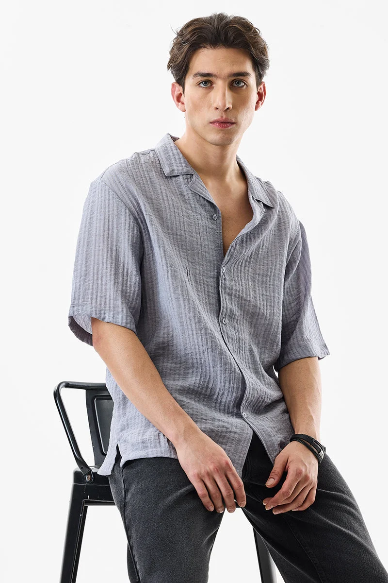 SNITCH Oversized Fit Textured Cuban Collar Shirt